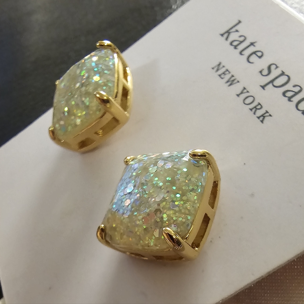 Kate Spade New York Opal Glitter Square Goldtone Stud Earrings NWT - Picture 4 of 10